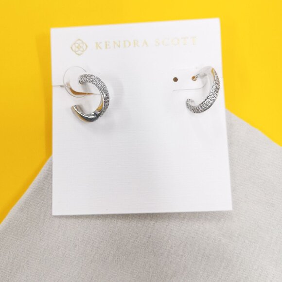 Kendra Scott Ella Silver White Crystal Earrings - Picture 1 of 4